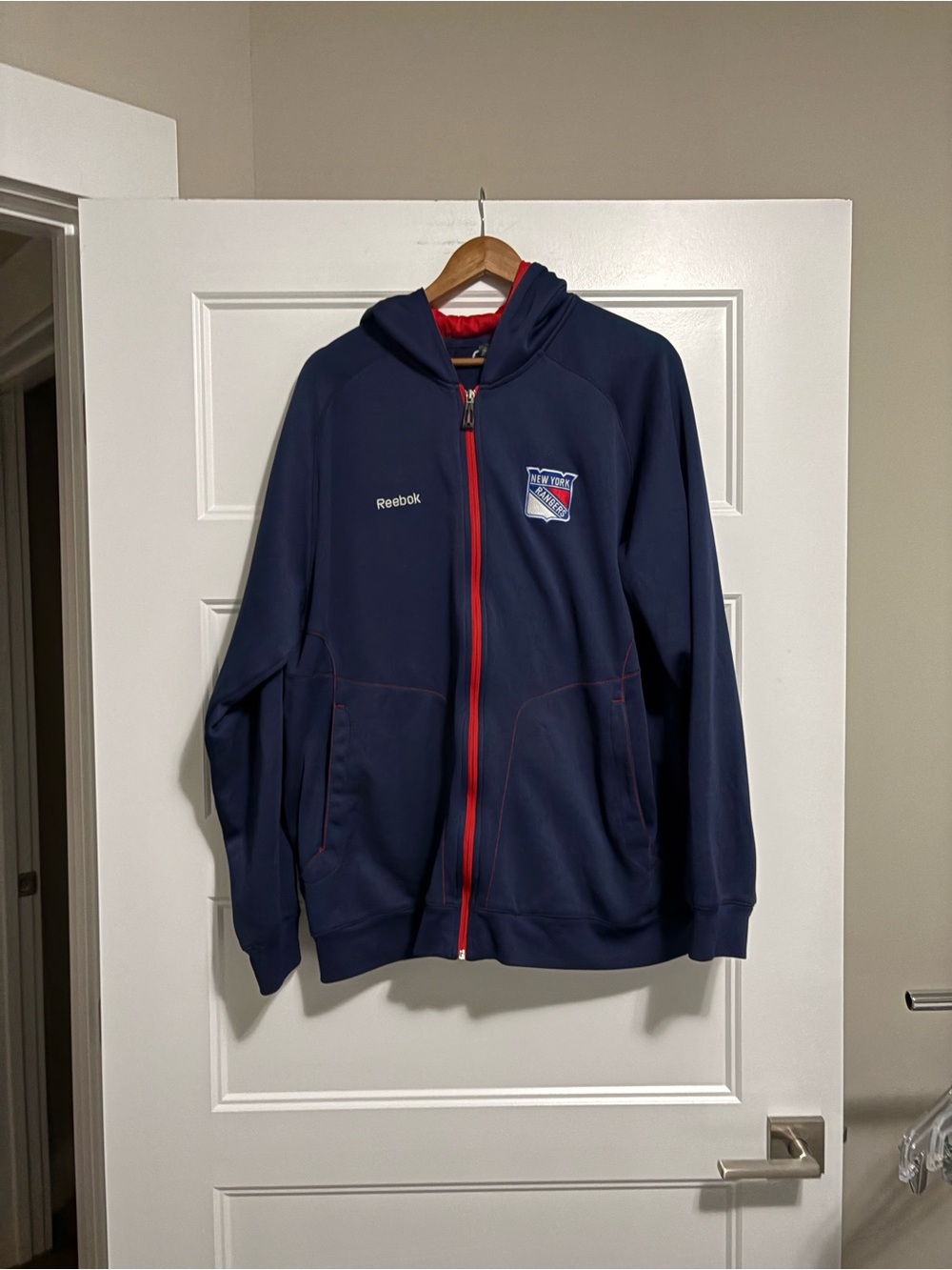Mens New York Rangers Reebok Center Ice Full Zip Hoodie Sweatshirt Blue Large